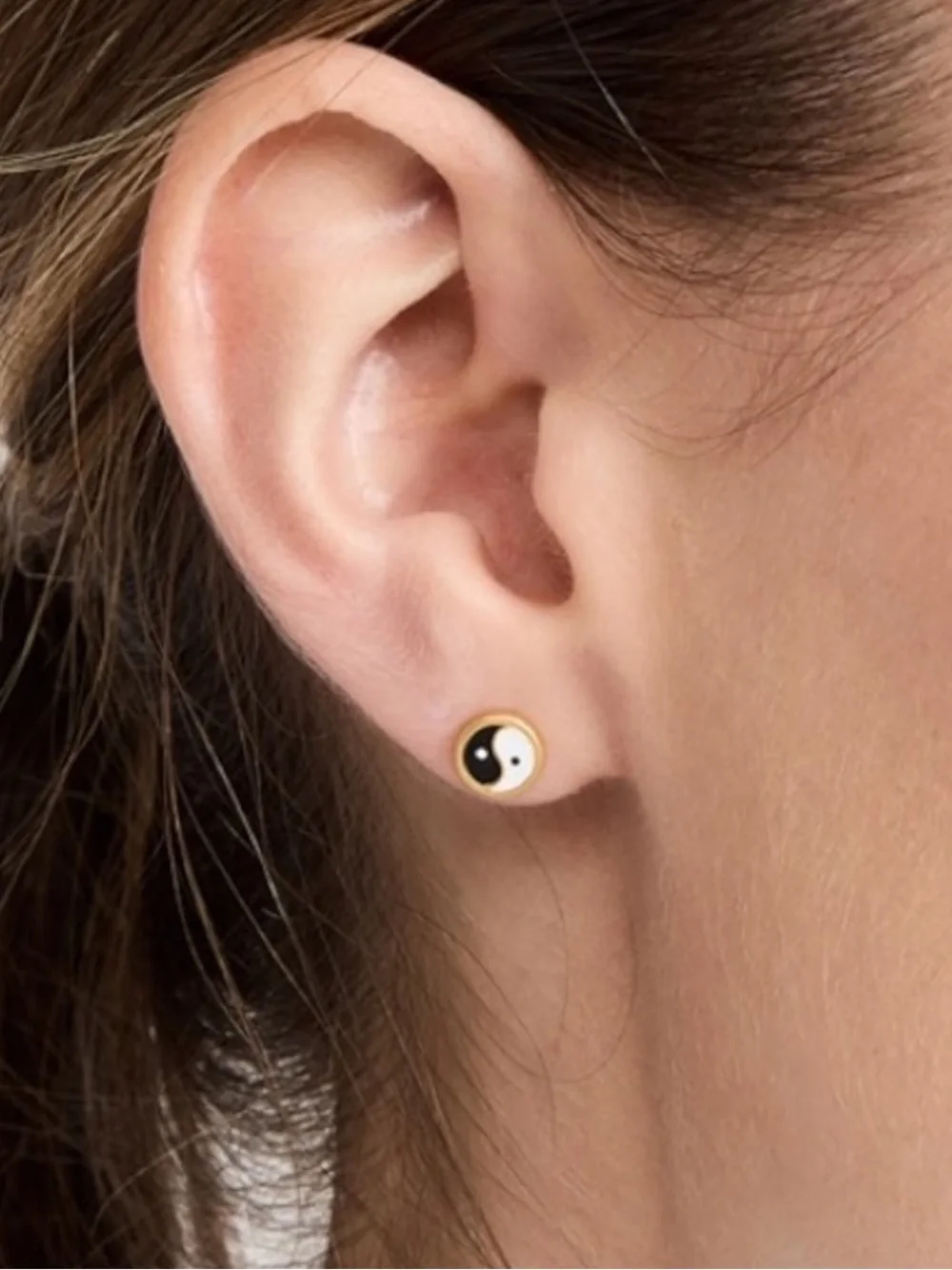 Madewell Gold Black White Yin Yang Circle Stud Earrings Hypoallergenic Titanium